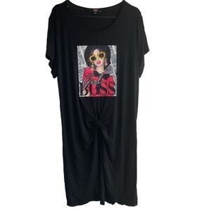Girl Boss T Shirt‎ Dress Women's 2X Black Pink Knot Tie Sequins Bling Graphic